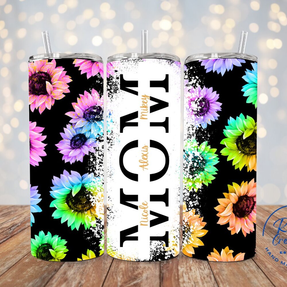 Personalized Mom Tumbler, Floral Mom Skinny Tumbler, Add Your Text Tumbler